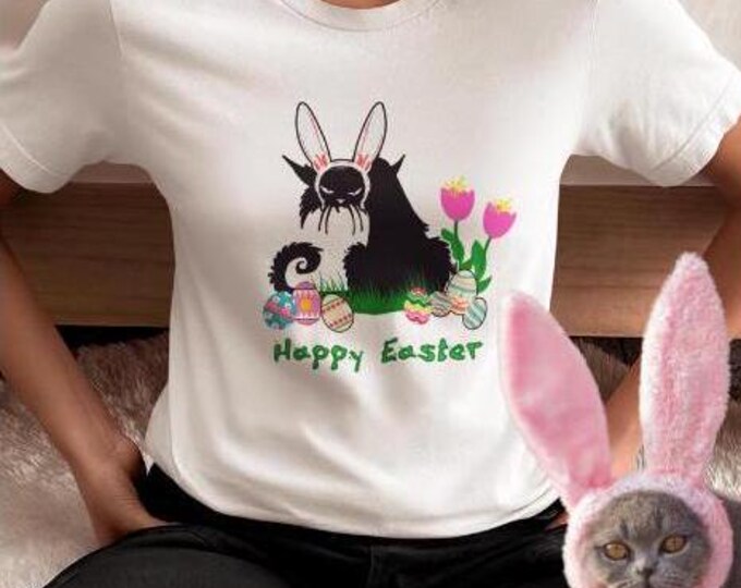 BadCat Does Easter Tee - Sarcastic Black Cat with Bunny Ears & Easter Eggs