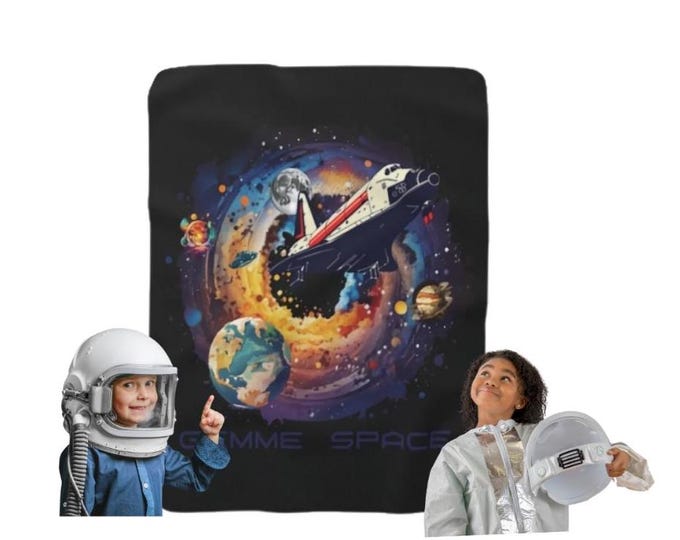 Gimme Space, Sherpa Fleece Throw, Space Shuttle Blanket, Astronomy Lover, UFO Humor, Warm Cozy Bedding, Outer Space Gift, Home Decor,