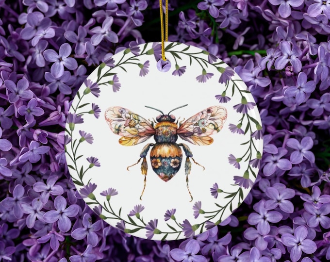 Floral Bee Ornament, Cottagecore Garden Decor