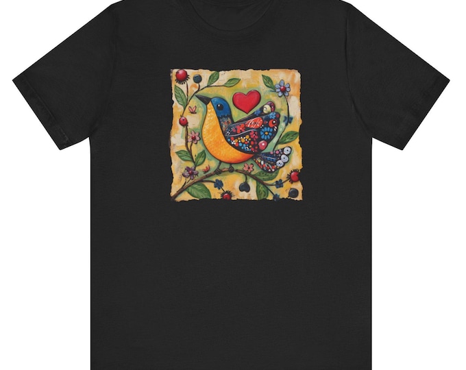 Folk Art Valentine Tee,Valentine Gift,Folk Art Valentine,Artisanal-Design,Gifts for Her,FolkArt Tshirt,FolkArt Shirt, Short Sleeve Shirt