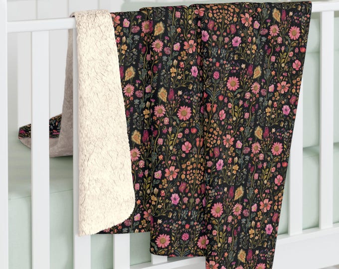 Sherpa Blanket, Medieval Garden Pink,Cozy Throw,Gifts for Her,Gift-for Housewarming,Car-Blanket,FloralThrow,Birthday gift,Gift-for Dorm Room