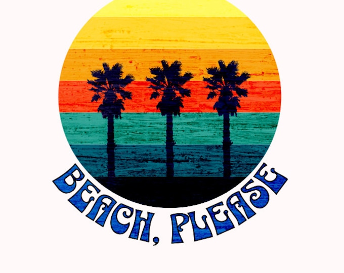 Beach, Please   sticker, sunset, palm trees, beach, ocean, horizon  Die-Cut Stickers