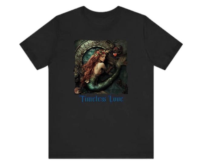 Steampunk Mermaid Valentine Tee, Retro Victorian-Futuristic Shirt, Romantic Industrial Gift, Valentine, Vintage Graphic Top, Gifts-for Her,