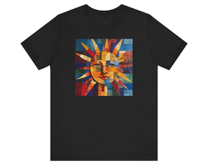 Sun Burst T-Shirt, Black Tee, Unique Gift, Modern Art Shirt, Colorful Graphic Tee, Versatile Wardrobe Accent, Gifts-for Her, WearableArt,
