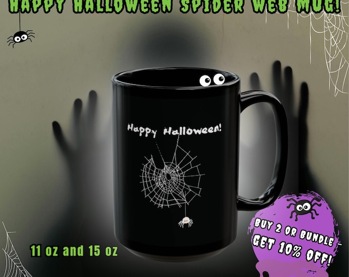 Happy Halloween Spider Web Mug, Creepy Cute Spider CoffeeCup,Spooky Season Mug,Halloween Gift,Pumpkin Spice Mug, CoffeeMug Gift