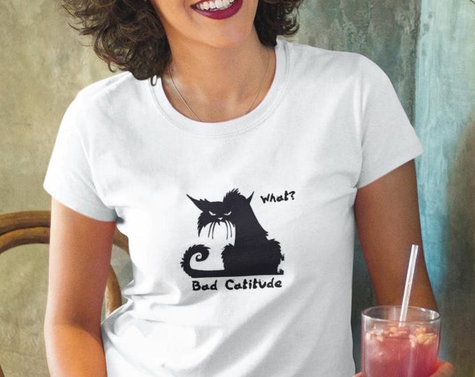 Bad Catitude, catshirt, tee-for her, Tshirt-gift, gifts-for her, gifts-for catlovers, gifts-for catmom,  Unisex Garment-Dyed T-shirt