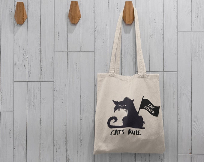 BadCat, Cat-Power, tote-for her, funnycat-tote, travel-carryall, gift-for her, gift-for them, Cotton Canvas Tote Bag