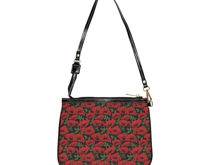 Red Poppies Small Shoulder Bag, Trendy Handbag, Elegant Design, Gift for Her, Women's Purse, Floral Crossbody Bag, Spring Handbag,