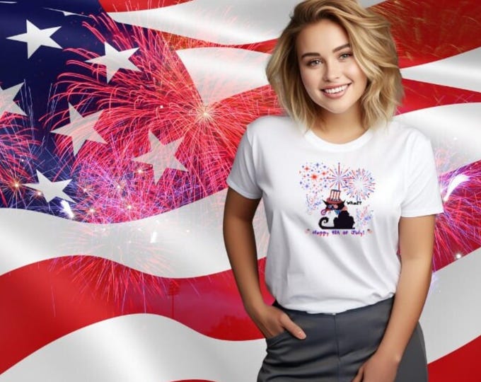 BadCat, 4th-of-July tee, funnycat, catshirt, gift-for catlovers, Unisex Jersey Short Sleeve Tee