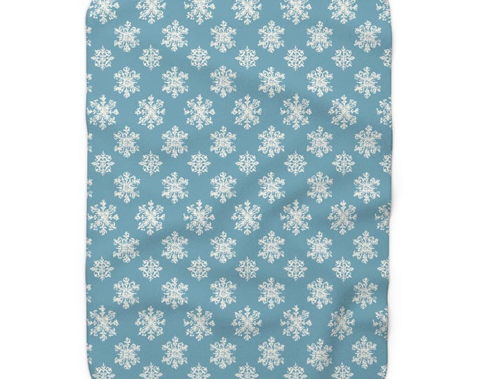 Snowflake Sherpa Fleece Blanket, Snowflake Throw, Cozy Bedding, Christmas Gift, Reading Blanket, Movie Night Couch Throw