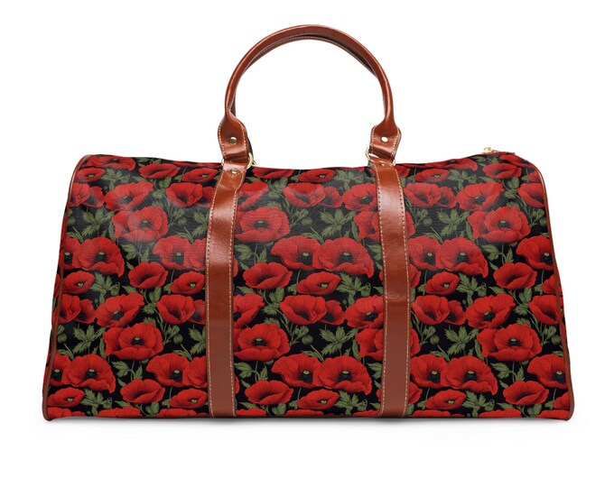 Travel Bag, Roomy Waterproof Duffel, Red Poppies Design, Shoulder Strap Bag, Getaway Carry-On, Important Extras, Elegant Weekend Duffel,