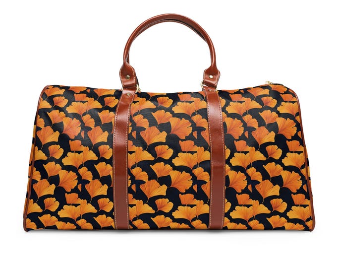 Gingko Leaves, Travel Bag,Elegant,Sturdy Nylon Bag,Roomy Storage,Shoulder Strap,Waterproof Bag Weekend Getaway,Commuter Bag,Gifts-for her