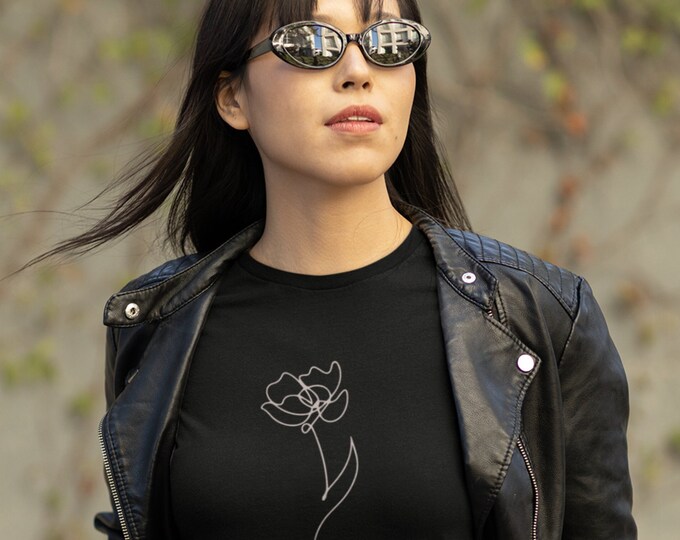 T shirt, flower, line drawing, minimalist chic, versatile, gift for her      Unisex Jersey Short Sleeve Tee