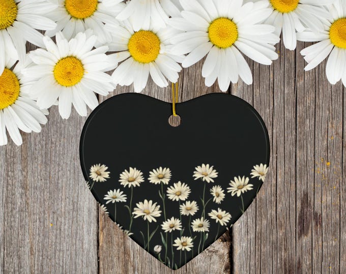 Midnight Daisy Garden Ornament, Round or Heart Shaped Cottagecore Floral Decor, Botanical Nature Gift