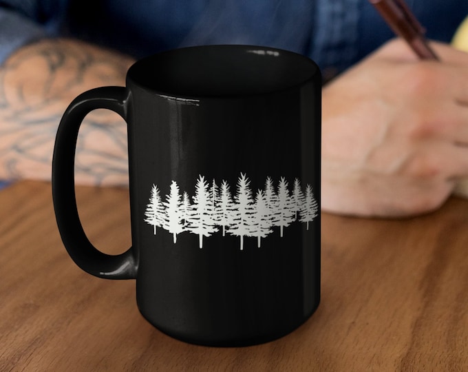 Coffee Mug  trees, rustic, forest, nature, cabin vibe, gift for him, gift for her     Black Mug, 15oz
