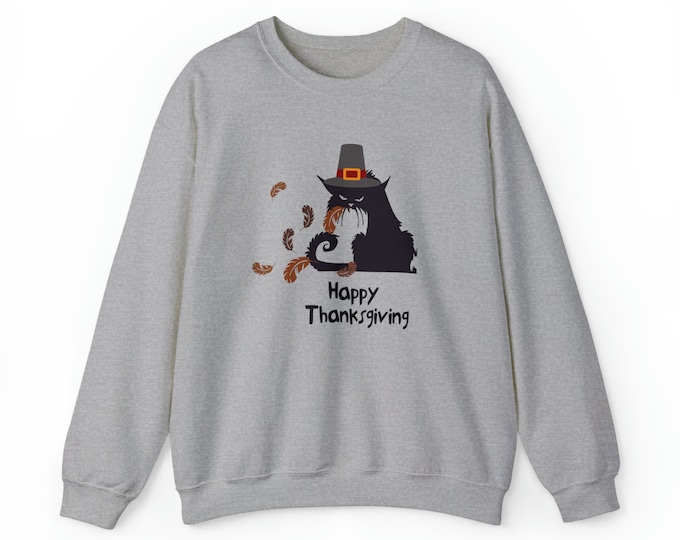 Bad Cat-itude Thanksgiving Sweatshirt    cat, holiday, funny, turkey, feathers  Unisex Heavy Blend™ Crewneck Sweatshirt