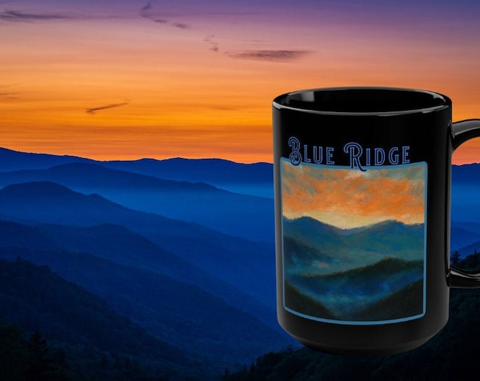 Blue Ridge, gift-for anyone, mug-for him, mug-for her, coffeemug-gift, coffeecup-gift, nationalpark, Black Mug, 15oz