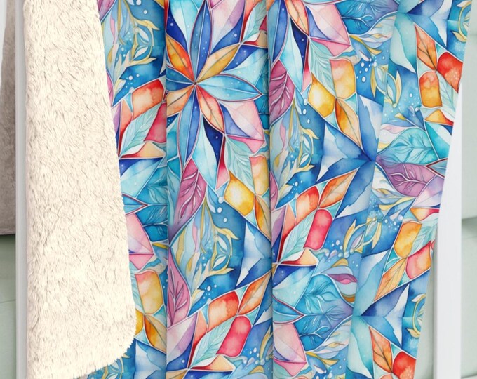 Winter Kaleidoscope, Sherpa Fleece Blanket, Movie Night Throw, Housewarming Gift, Warm Car Blanket, Kaleidoscopic Pattern, Comfy-Throw