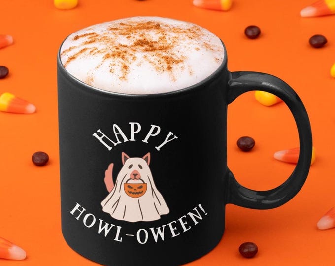Halloween Dog Coffee Mug,Funny Ghost Pup Design,Happy Howloween Mug,Gift for Dog Lovers,Halloween Decor, Dog Mom Gift, 11 oz & 15 oz  Mug