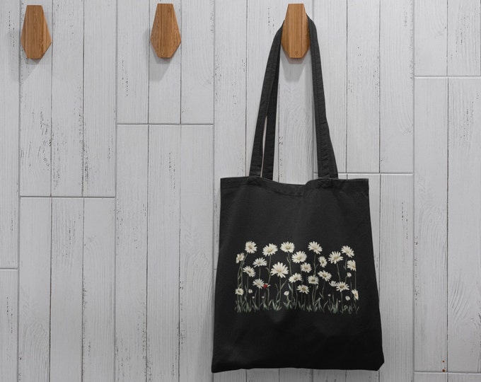 DaisyGarden, daisytote, whitedaisies, daisy totebag, totebag-for her, totebag-gift, traveltote, shoppingtote, Cotton Canvas Tote Bag