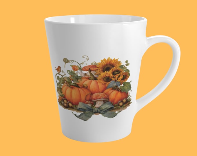 Autumn Harvest Latte Mug - Cozy Fall Decor, Pumpkin Spice Lover's Gift, Seasonal Coffee Cup, Thanksgiving Tableware, Sunflower Design
