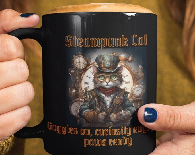 Coffee Mug  cat, steampunk, Victorian, retro-futuristic, gift   Black Mug, 15oz