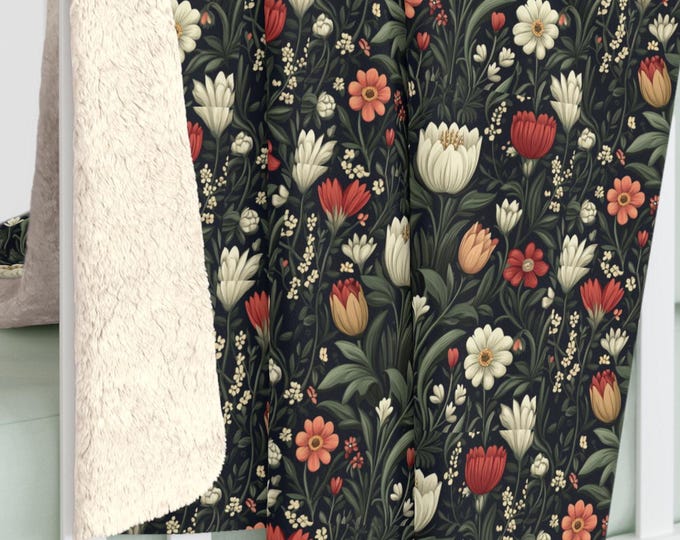Medieval Garden, Sherpa Fleece Blanket, Medieval-Inspired, Cozy Throw, Housewarming Gift, Gifts-for Her, Comfy Blanket, FloralDesign,