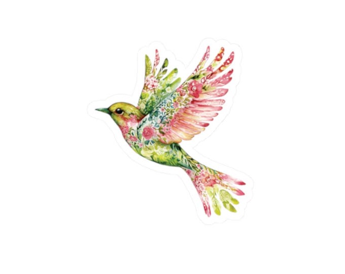 Summer Bird Kiss-Cut Stickers,Vibrant Floral Patterned Bird, Decal for Laptops,Water Bottles,Journals,Stationery,BirdLovers,Nature-Vibe