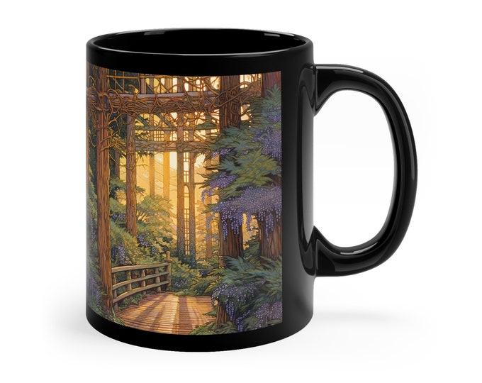 Wisteria Arbor Coffee Mug  #lavender #morning #sunlight #garden #magical #romantic                          11oz Black Mug