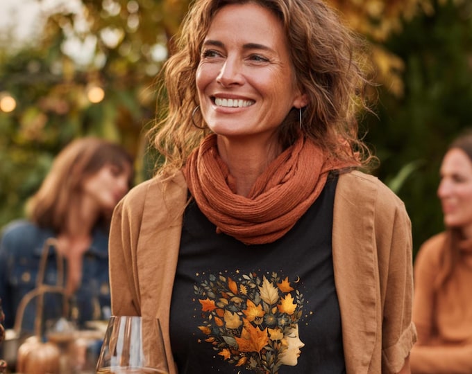 Autumn Girl Shirt,Whimsical Fall Leaves Graphic Tee,Boho Autumn Goddess T-Shirt Gift,Autumn Vibes,Softstyle Tee,Cozy Fall T-Shirt,