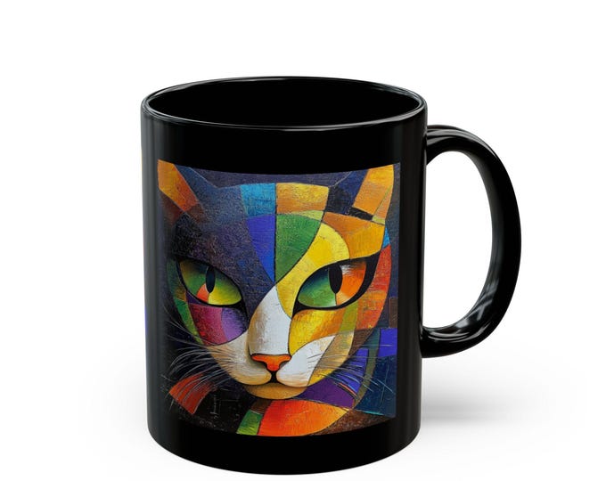 Modern Art Cat, Coffee Mug,catmug,coffeecup gift,gifts-for her, catmom gift,catlovers mug,gift-for catmom, modernart, Black Mug (11oz, 15oz)