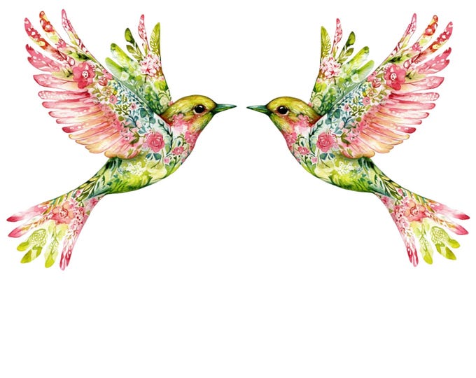 Cottagecore Love Birds Clipart – Romantic Floral Birds for Wedding Decor, Shabby Chic Scrapbooking, and Rustic Stationery – Digital Download