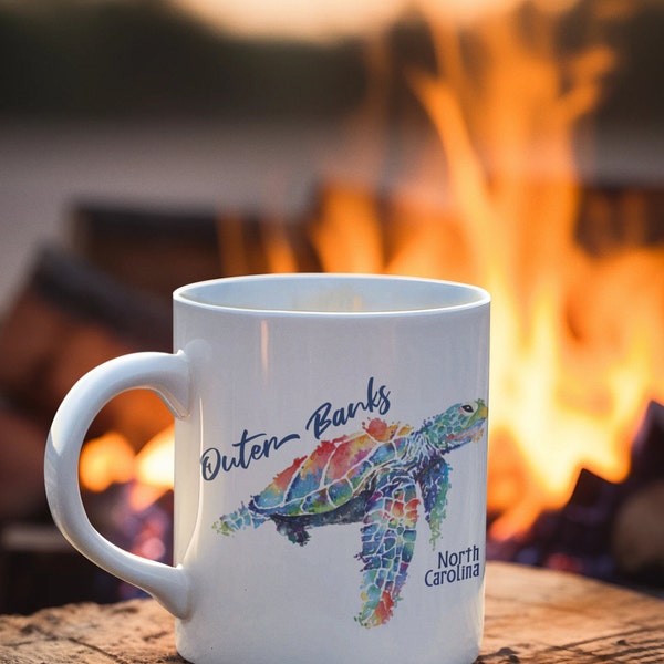 OuterBanks, Sea Turtle-cup, coffeemug-gift, gift-for her, gift-for them, Ceramic Mug, (11oz, 15oz)