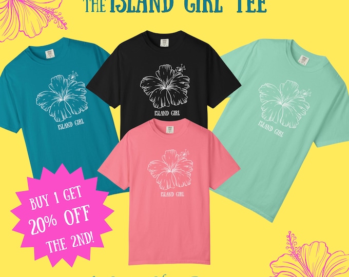 IslandGirl Tee, Tropical Flower T-shirt, Womens Top, Beach Vibe, HibiscusFlower, Gifts for Her, LooseFit, CasualWear,