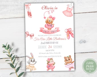 Ballet 2nd Birthday Invitation: Two-Two Tutu Animals (Digital Download)