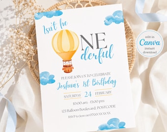 Hot Air Balloon 1st Birthday Invitation Template (Digital Download)