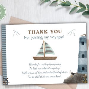 Nautische Danke-Karte zum Ausdrucken | Segelboot Gastgeschenk | Ocean Thema Kindergeburtstag | Geburtstags-Dankeschön | Sofortdownload | Schätzchen
