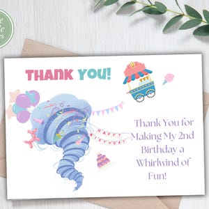 Modello di biglietto di ringraziamento a due nado / Modifica personale / Festa del secondo compleanno di una bambina / Grazie per la festa stampabile / Download immediato
