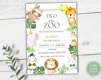 Editable Two at the Zoo Invitation Template | Children's 2nd Birthday invite | Instant Download | Self Edit