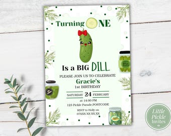 Mall för Big Dill Pickle 1-årsdagsinbjudan (digital nedladdning)