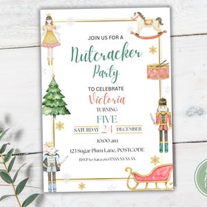 Nutcracker Birthday Invitation: Sugar Plum Fairy, Winter Theme (Digital Download)