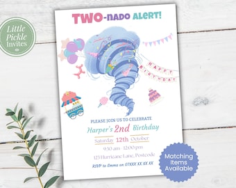 Editable 'Two-nado' Second Birthday Themed Children's Birthday Party Invitation | Printable Canva Template