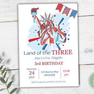 American Land of the THREE Invitation Template | Editable Children&#39;s 3rd Birthday Party Invite | Instant Download | Printable