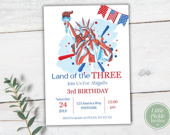 American 3rd Birthday Invitation Template: Land of the Three (Digital Download)