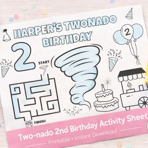 Two-nado Birthday Ausmalseite: Tornado Geburtstagsparty Aktivitätenblatt (PDF Download)