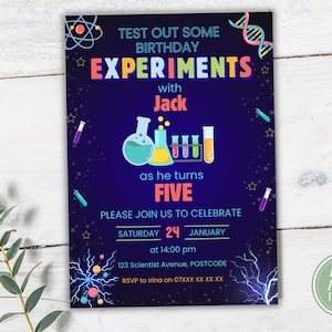 d'invitation d'anniversaire pour une expérience scientifique | Invitation 5e anniversaire du savant fou pour enfants | Auto-édition
