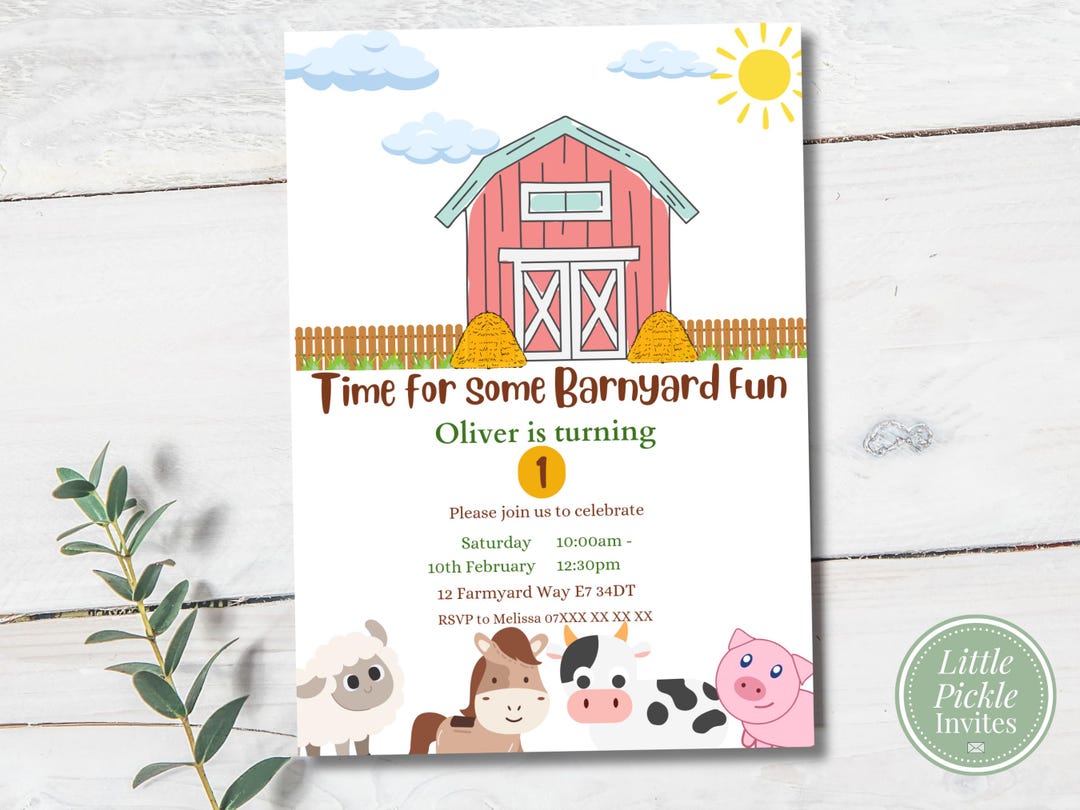 Barnyard Birthday Invitation | Farm Animals Party, Editable Template ...