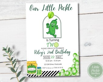 Editable Little Pickle Themed Children's Birthday Party Invitation | Printable Canva Template