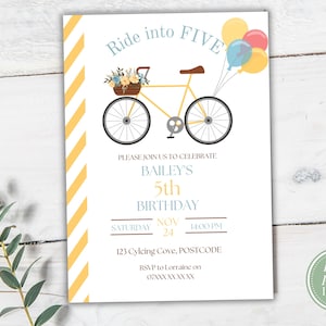 Bearbeitbares Radfahren 5. Geburtstag Vorlage | Fahrrad fünfte Kinder Bday Vorlage | Sofort Download