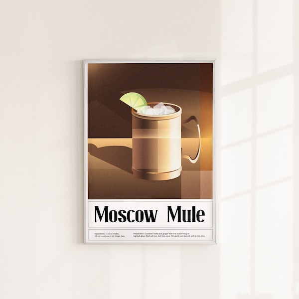 Art Deco Cocktail Recipe Poster, Moscow Mule Poster, 1920's Vibe, Art Deco Vibe, Art Deco Poster, Illustration, Typographic Poster Design